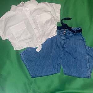 Zara Kids Chic 2-Piece Bundle 
White Crop Tie Shirt + Denim Harem Pants 2-3Y